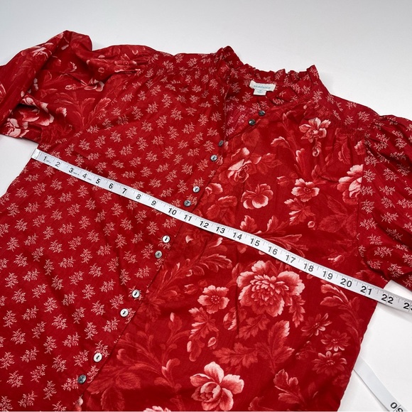 Sundance Top Blouse Janica Floral Red Long Sleeve Boho Prairie Western Cottage - Picture 13 of 16